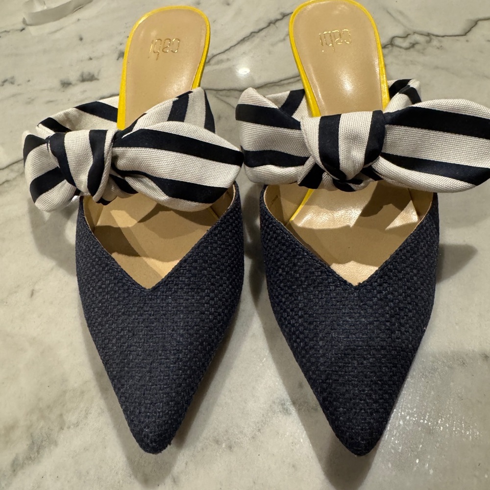 CAbi Navy and White Striped Bow Mules